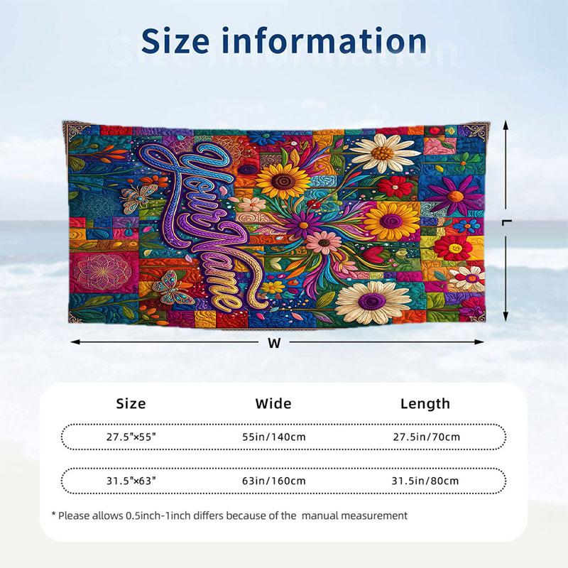 Floral Garden Theme Beach Towel Personalized Custom Name & Text Soft Quick Dry Beach Towel for Swimming Travel