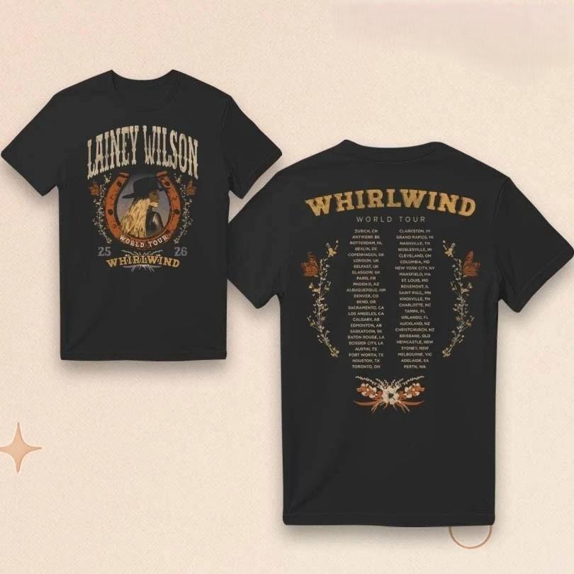Lainey Wilson Reprint T-Shirt Whirlwind World Tour 2026 Horseshoe Merch S-4XL