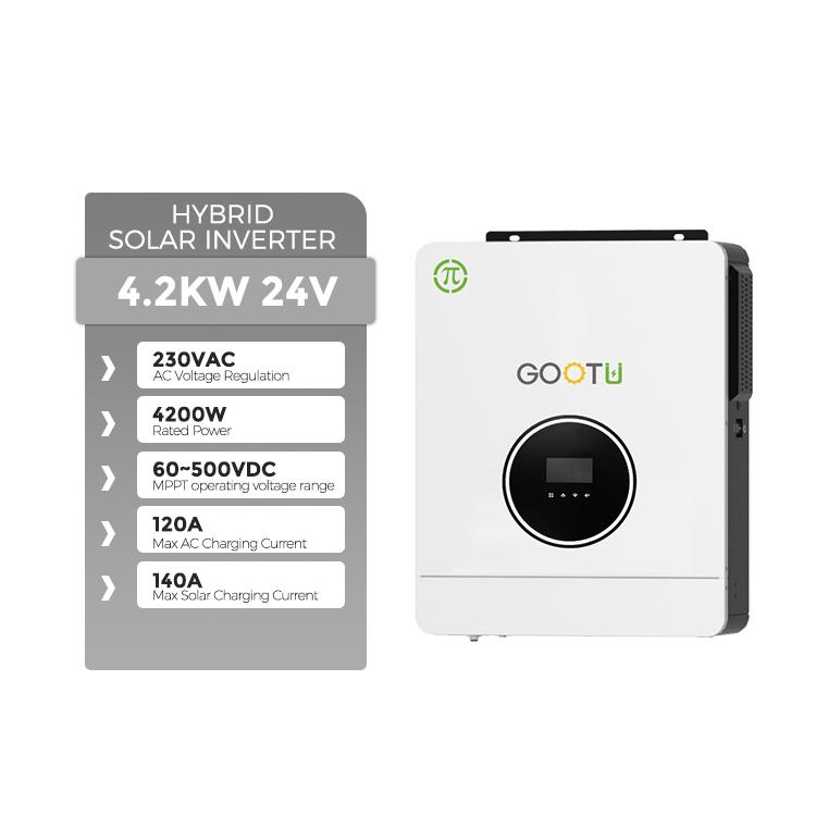 GOOTU 4.2KW Hybrid Solar Inverter Dual Output 24V MPPT 120A Pure Sine Wave On/Off Grid for Home Power Supply