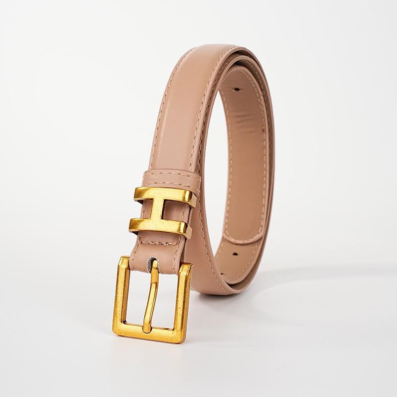 New Retro Alloy H Letter Buckle Belt for Women Ins Trendy Korean Version Simple Versatile Pin Buckle Thin Belt for Women