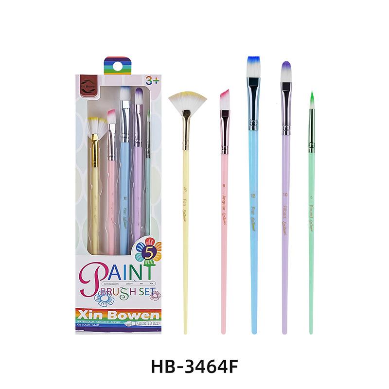 6pcs Kids Oil Painting Brush Set Pastel Nylon Plastic Handle Acrylic Watercolor Paint Brushes