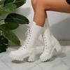 Fashion Comemore White Women's Boots New High Heels Lace-up Mid-calf Boots Fashion Platform Shoes Round Head Women's Botas for Autumn
