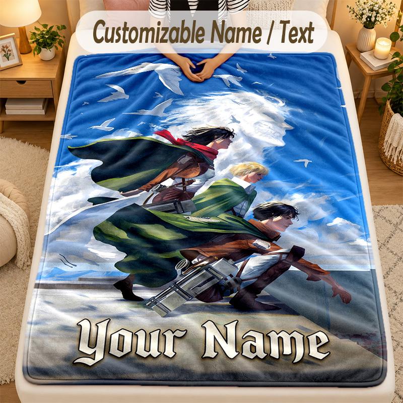 Flannel BlanketAttack on Titan Custom Name Text Personalized Soft Warm Throw Blanket Home Decor Gift