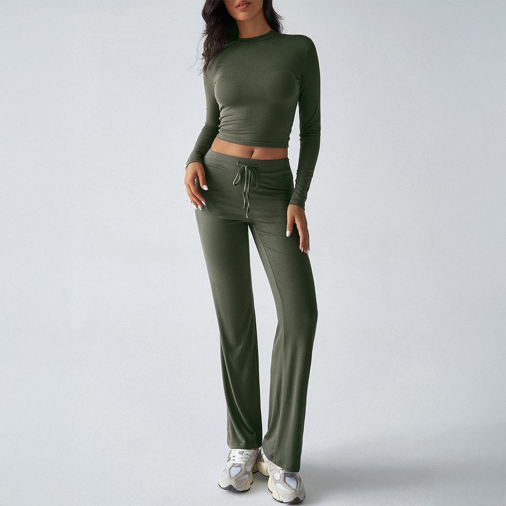 Autumn/winter Women's Y2K Casual Sports Style Slim Long Sleeve Top Lace-up Pants Suit