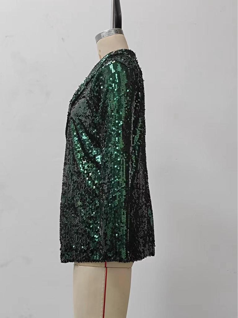 Europäische & Amerikanische Lässige Paillettenrevers Langarmjacke