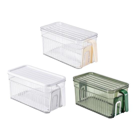 Contenitore Croccante con Coperchio e Manico Scatola di Stoccaggio Impilabile Organizzatore Stratificato Drenante per Frigorifero Frutta Verdura