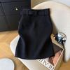 2025 Elegant Woolen Midi Skirt: High-End Korean Style, Solid Color, Hip-Hugging Design