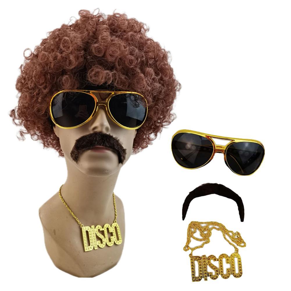 

Хиппи Косплей Фэнтези Афро Волосы Парики Очки Ожерелье 70-х 80-х годов Диско Вечеринка Маскировка Костюм Аксессуары Мужчины Фэнтези Реквизит One Size