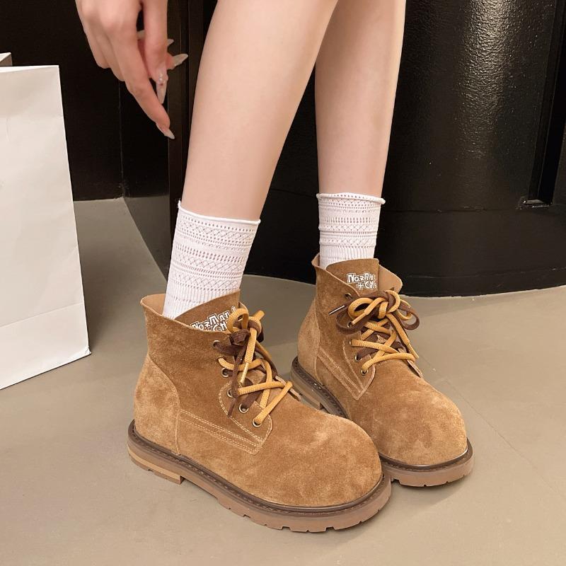 Frosted leather beach Martin boots women's new spring and autumn thick heel single boots big head knight locomotive boots