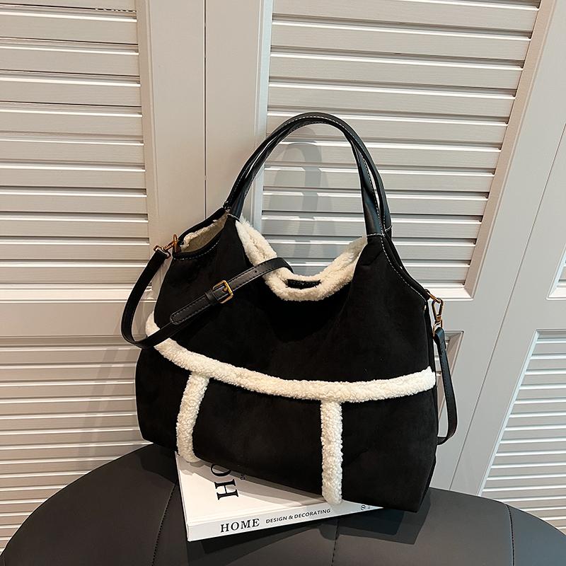 Women Faux Suede Shoulder Bag Lamb Wool Tote Bag Crossbody Bag Large Capacity for Shopping Work