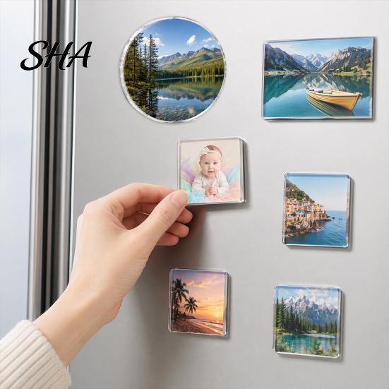 Magnetic Fridge Decoration 10 Sets DIY Acrylic Magnet Kit, Square Refrigerator Kitchen Decor Crafts, Clear Picture Photo Holder for Home Office Craft