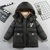 Winter Teen Boys Jacket Letter 7 Print Lined With Velvet Thick Warm Hooded Zipper Parka Coat For 6-14Y Kids Cotton Outwear