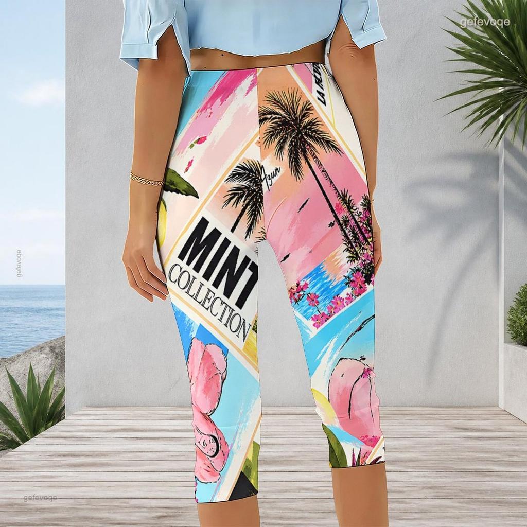 Women Plus Size Capri Leggings Abstract Blue X Graffiti Checkered Print High Waist Stretchy Workout Yoga Casual Cropped Pants
