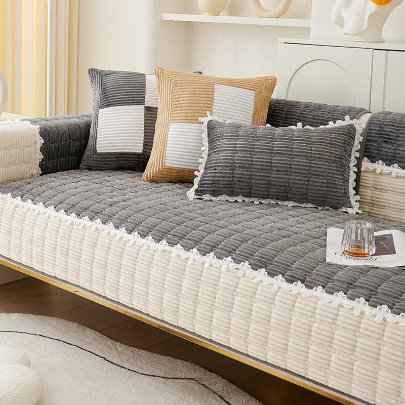 Sofa Cushion Plush Simple Modern Non-Slip Seat Cushions Four Seasons Universal Winter Leather Sofa Cover Towel Backrest Cover Cloth