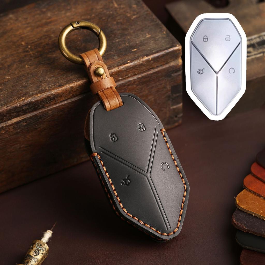 Genuine Leather Manual Key Cover Case Remote Car for BYD Equation Leopard Car Accessories Keychain Holder