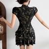 2026 European and American summer new black and gold retro cheongsam collar light luxury temperament elegant imperial sister style dress