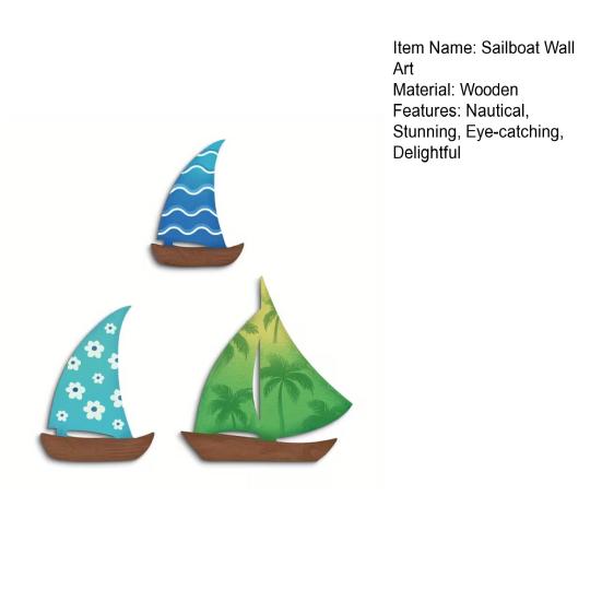 3 Pcs Summer Wood Sailboat Nautical Wall Decor Rustic Wall Hanging Sculpture Ocean Coastal Wall Art for Bathroom Living Room Lake House