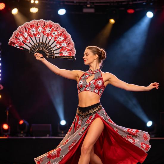 Floral Print Folding Fan Chinese Style Plastic Ribs Hand Held Fan Portable Summer Cooling Fan Dance Performance Party Props