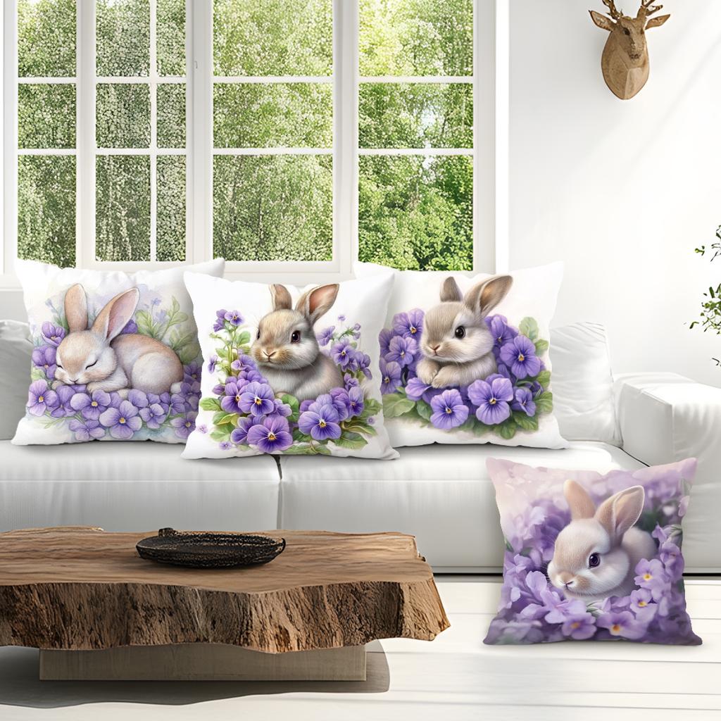Purple Flower Rabbit Pillowcase Printed Polyester 40/45/50Cm Throw Pillowcover Decorative Sofa Cushion Pillowslip Home Decor