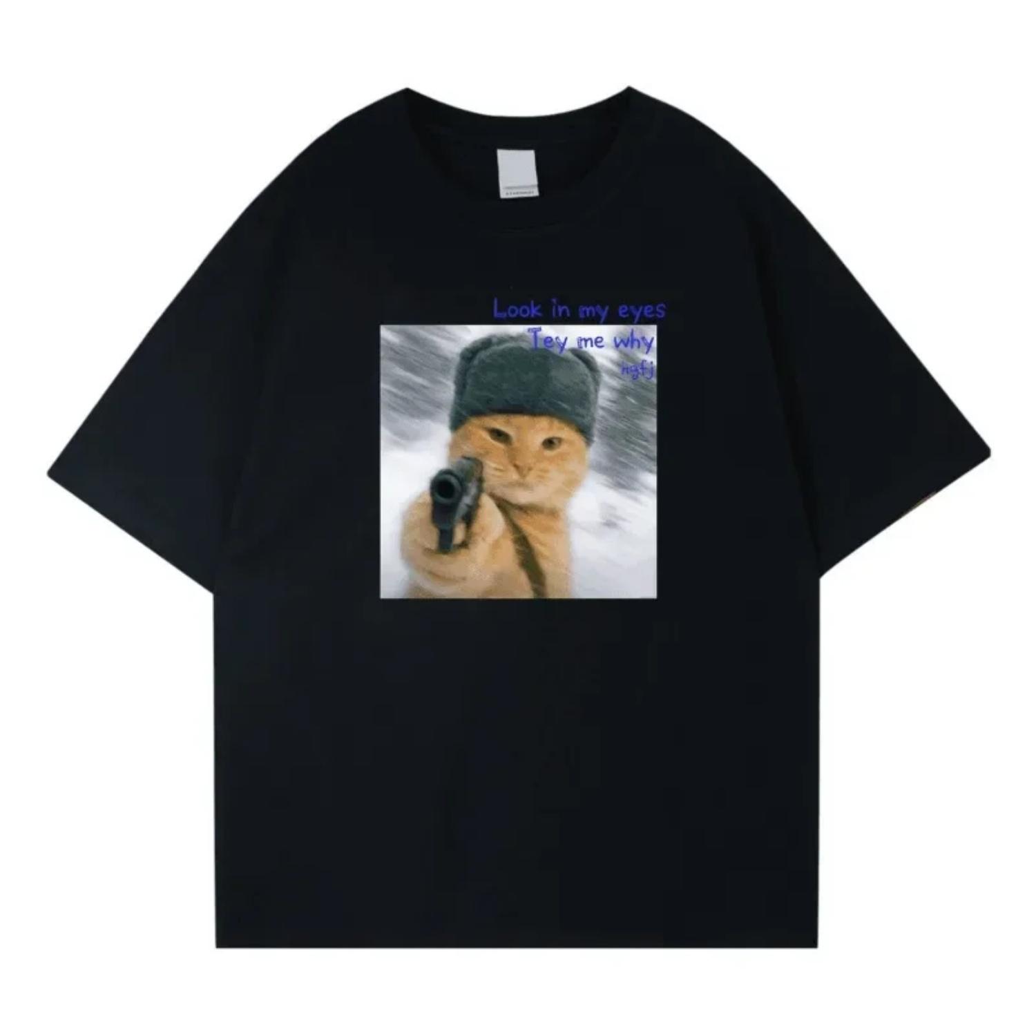 

New Century Cat Graphic T-shirt 2025 High Street Summer Unisex Streetwear Crew Neck Casual Short Sleeves Women Clothing XXXXXL чорний