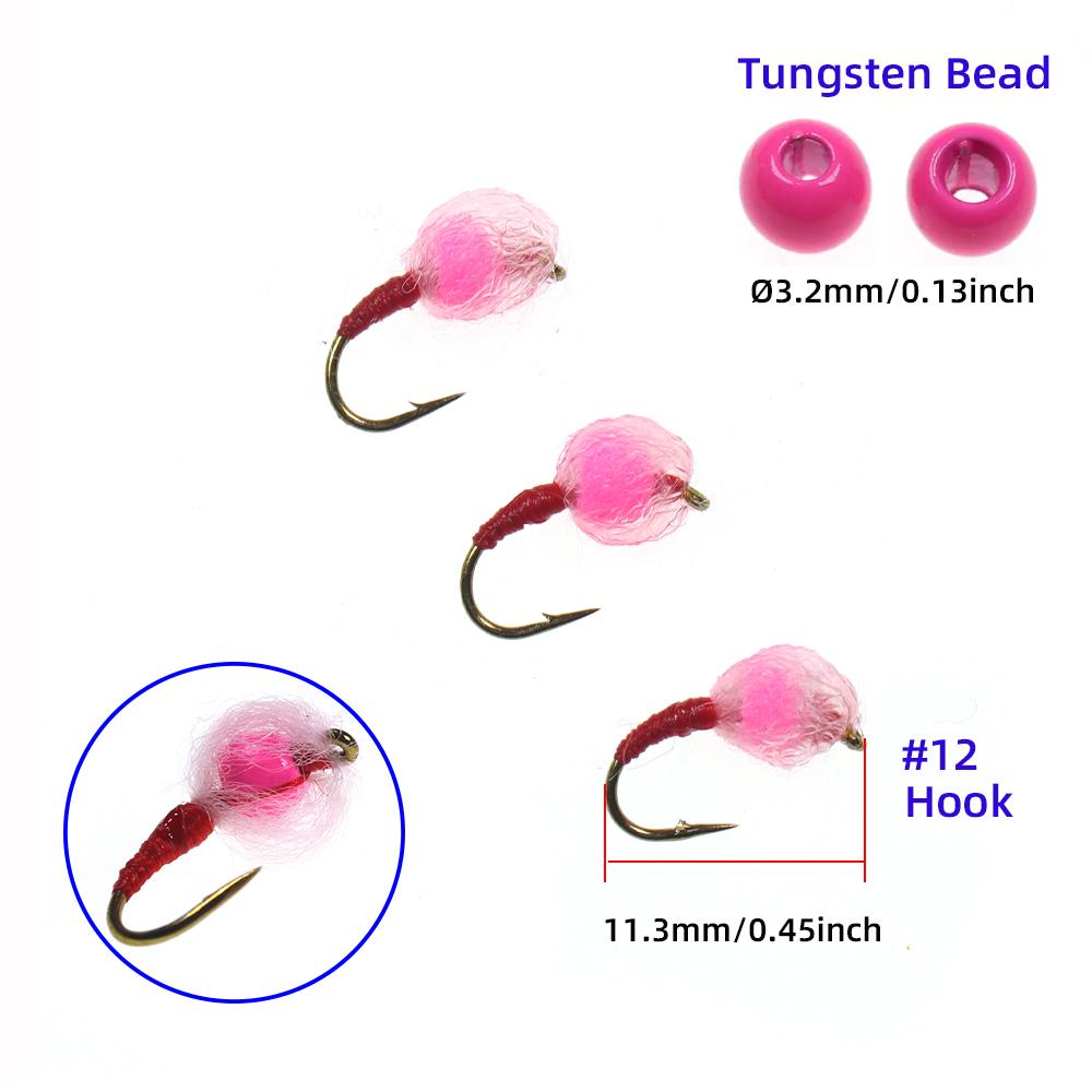 5pcs 10 Pcs/box Translucent Tungsten Bead Core Hard Egg Fly Glo Bug Fly Fishing Flies Lures Size 12#