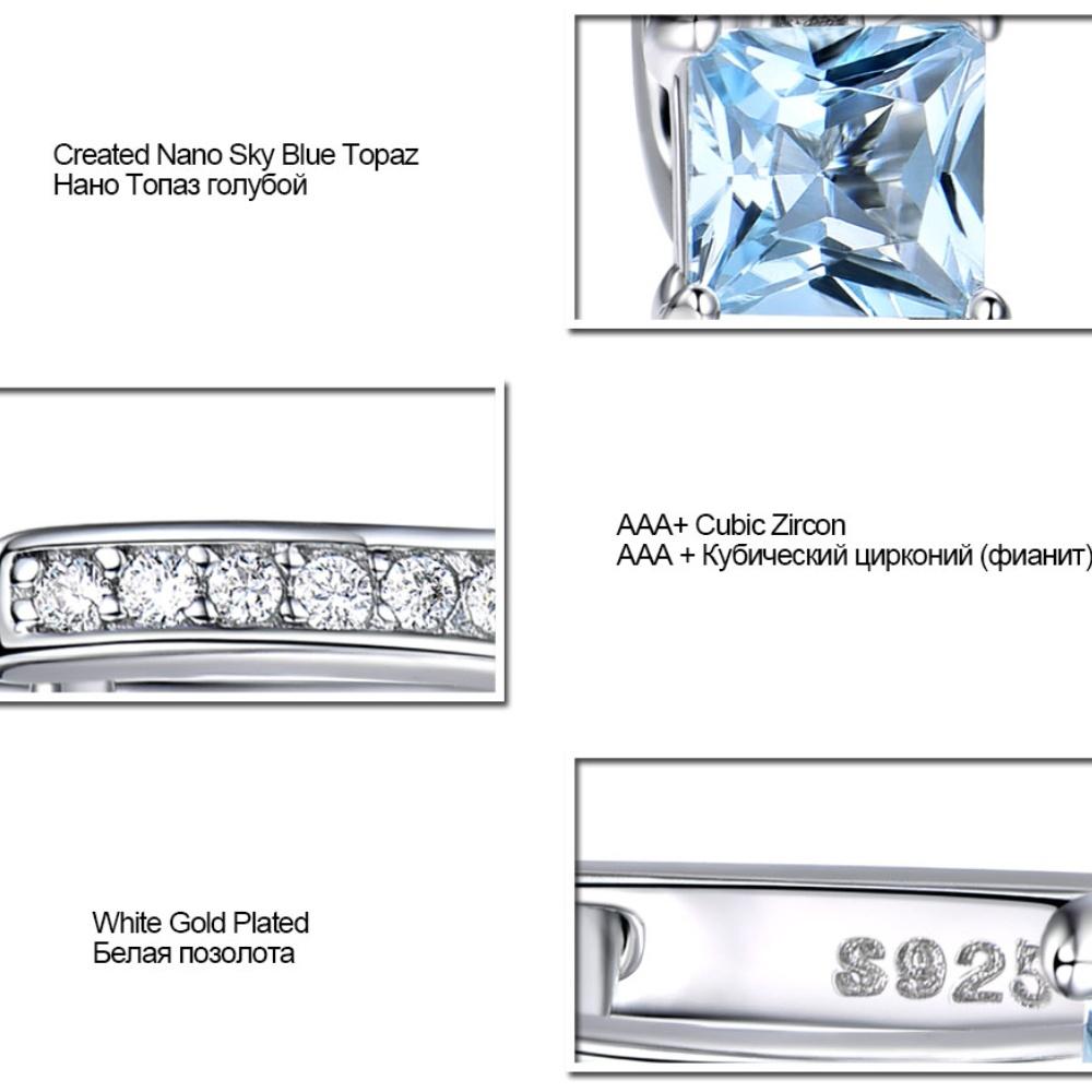 5mm Nano Sky Blue Topaz Quadrat 925 Sterling Silber Clip Ohrring AAA Weiß Runde Zirkon Frauen Ohrringe