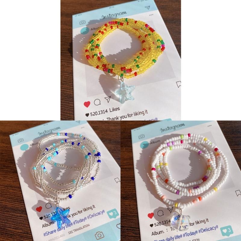 Small Rice Beads Layering Bracelets Stackable Wristband Colorful Beaded Bracelet Fashion Clear Pendant Bracelet Jewelry