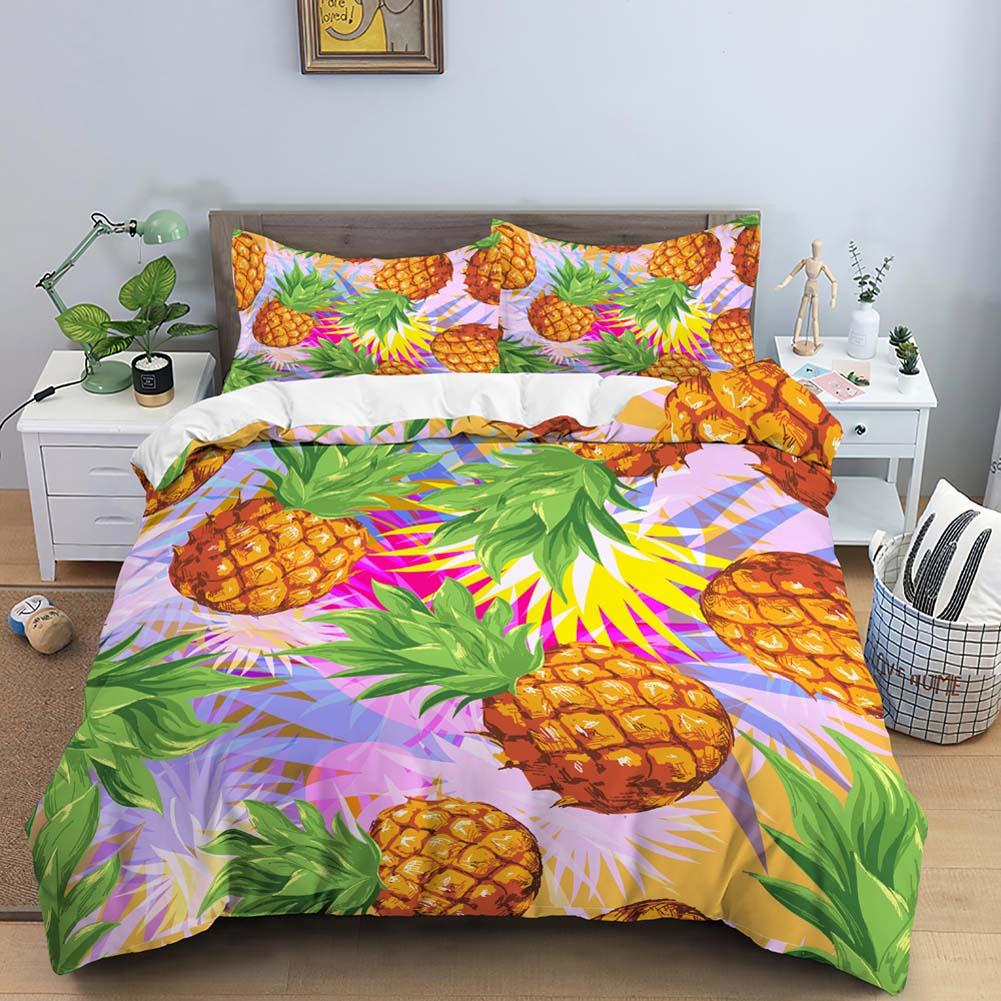 Fruit Pineapple Queen King Duvet Cover 3D Yellow Tropical Fruit Bedding Set Plants Comforter Cover 2/3pcs Polyester Quilt Cover