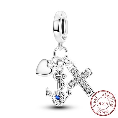 925 Silver Cross Ship Love Pendant Charm Beads Fit Original 925 Bracelet For Women DIY Jewelry Gift