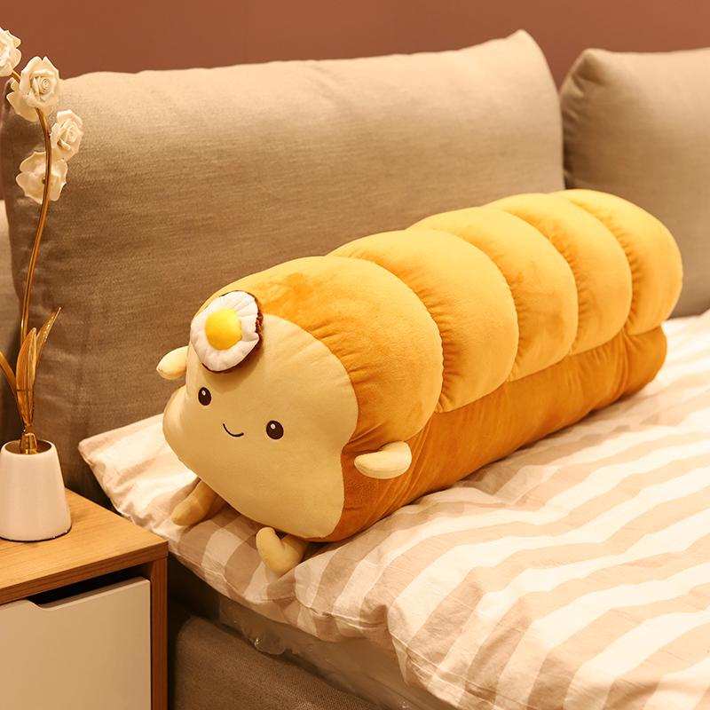 Fried Egg Plush Sop Toast Bread Pillow Smiling Cute Burnt Brown Food Plushie Back Support Cushion Decor Appeasing Gift