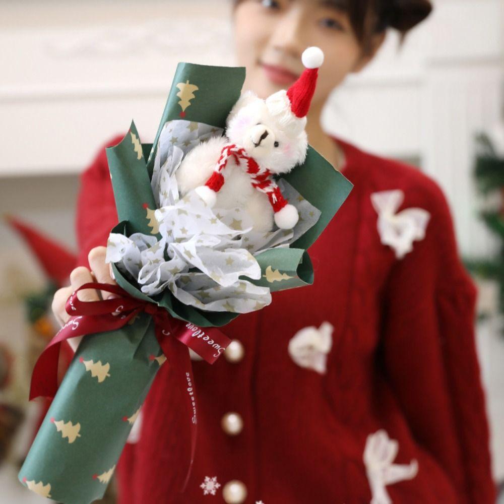 Santa Claus Cotton Pine Cone Handmade Christmas Crochet Bouquet Creative Xmas Flower Bouquet  Party