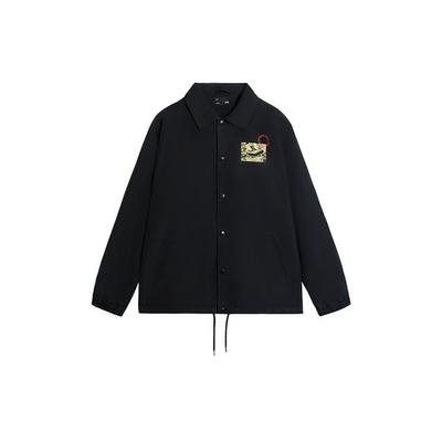 Li Ning Natural Skater Bedruckte Polo-Kragen Einreihige Freizeitjacke Herrenjacke Schwarz AFDS817-2