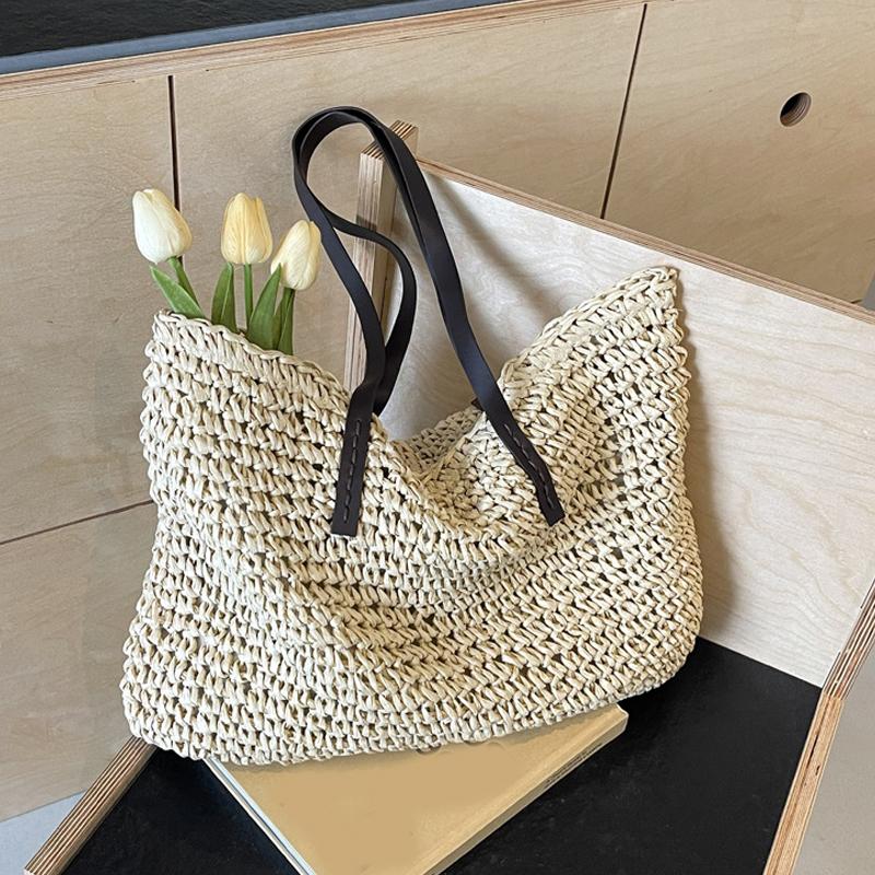 Slámové tkané tašky Kabelky Ležérní Velké Luxusní Design Kapacita Kabelka Plážová Ramenní Jednoduchá Dámská Taška Nákupní Letní bolsos