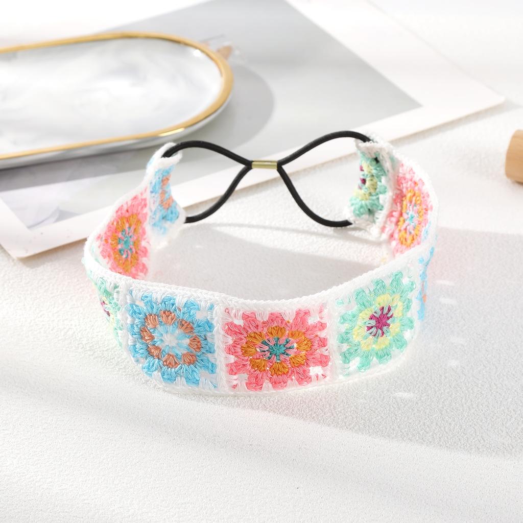 Bohemian Elastic Crochet Turban Hair Bands Vintage Bright Hair Scarf For Women Flower Knit Holiday Headband Hair Accessories