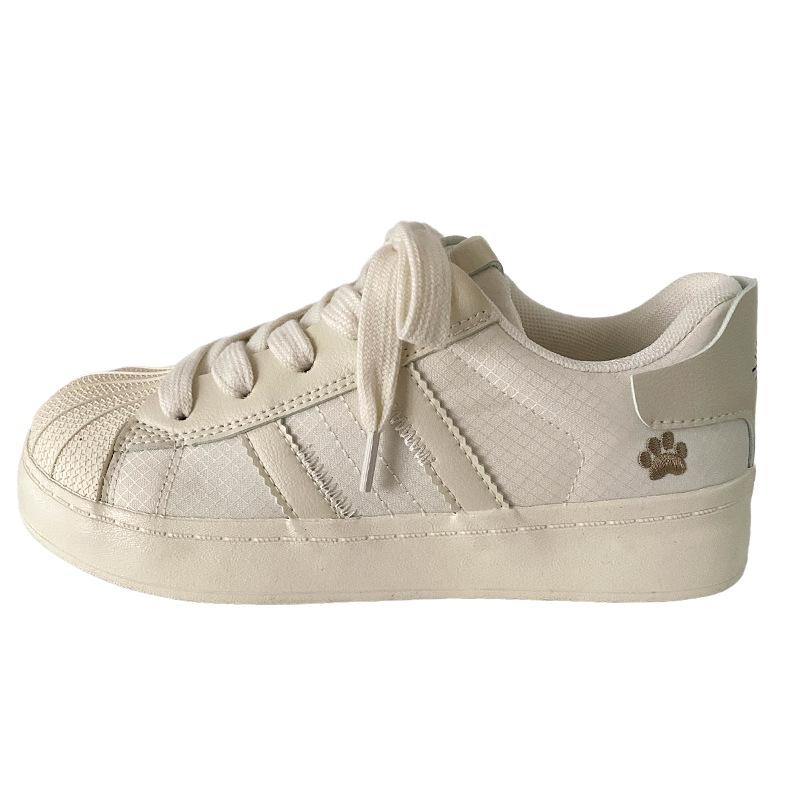 

BE-6850 latex insole/shell head little white shoes women s shoes 2025 spring new flat leather board shoes casual 40 бежевий