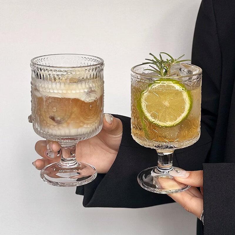 ZISIZ Retro Sunflower Embossed Glass Cup