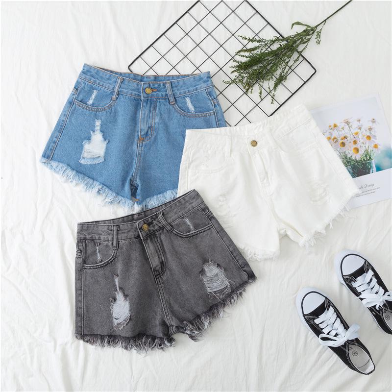 Plus Size Women's High-Waist Ripped Denim Shorts - Summer Loose Fit, Raw Edge, A-Line Style