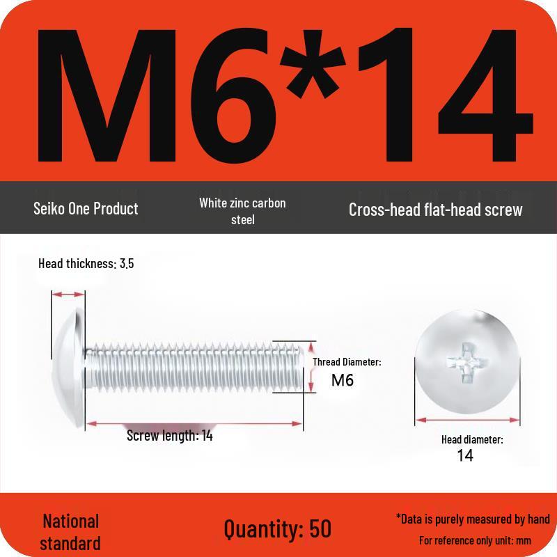 White Zinc M3-M6 Phillips Flat Head, Pan Head, and Mushroom Head Machine Screws
