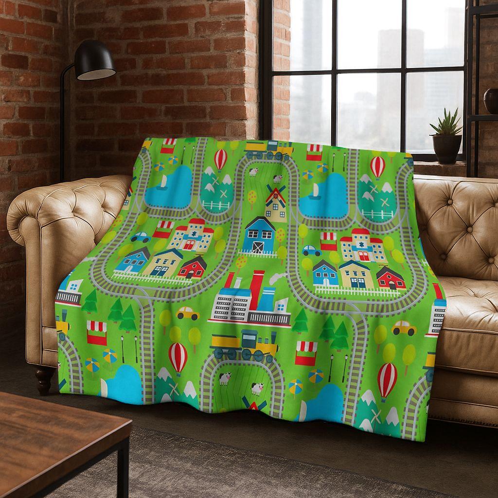 Dětská městská silniční doprava Učící hra Flanelová deka, Útulná měkká přehozová deka na doma do ložnice postele pohovky Kryt Dárek pro děti