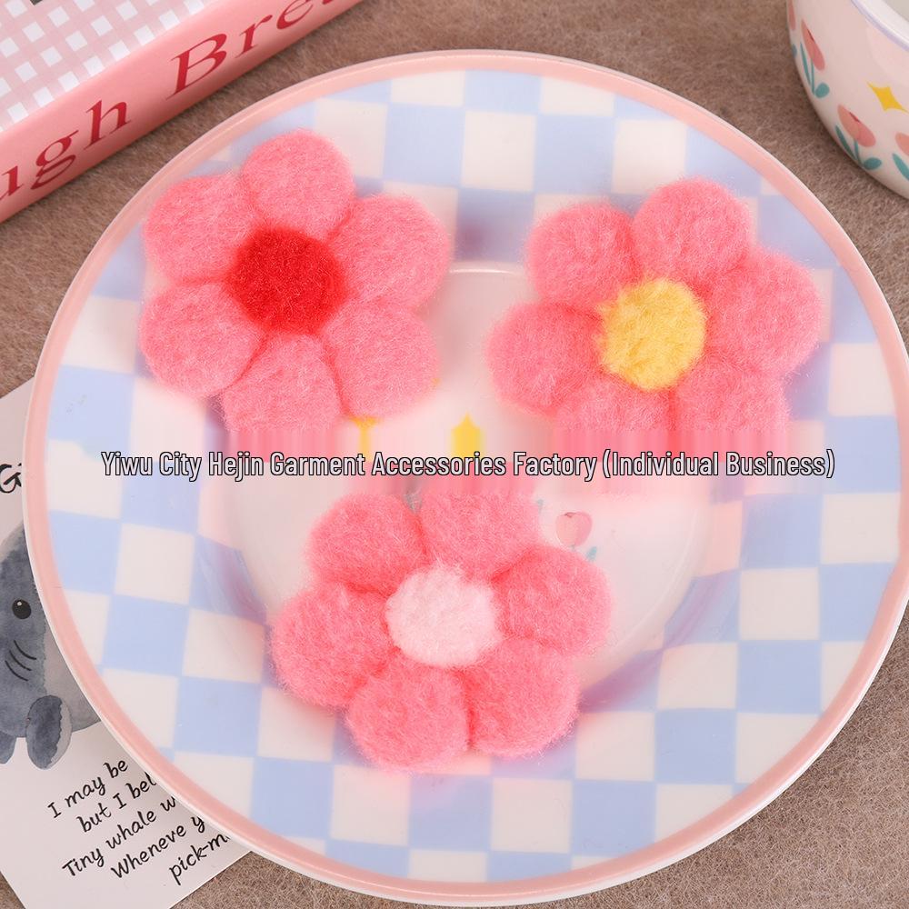 Colorful Handmade Six-Petal Flower Hair Clip - Cute Plush Cartoon Hair Accessory Diameter: 5.7