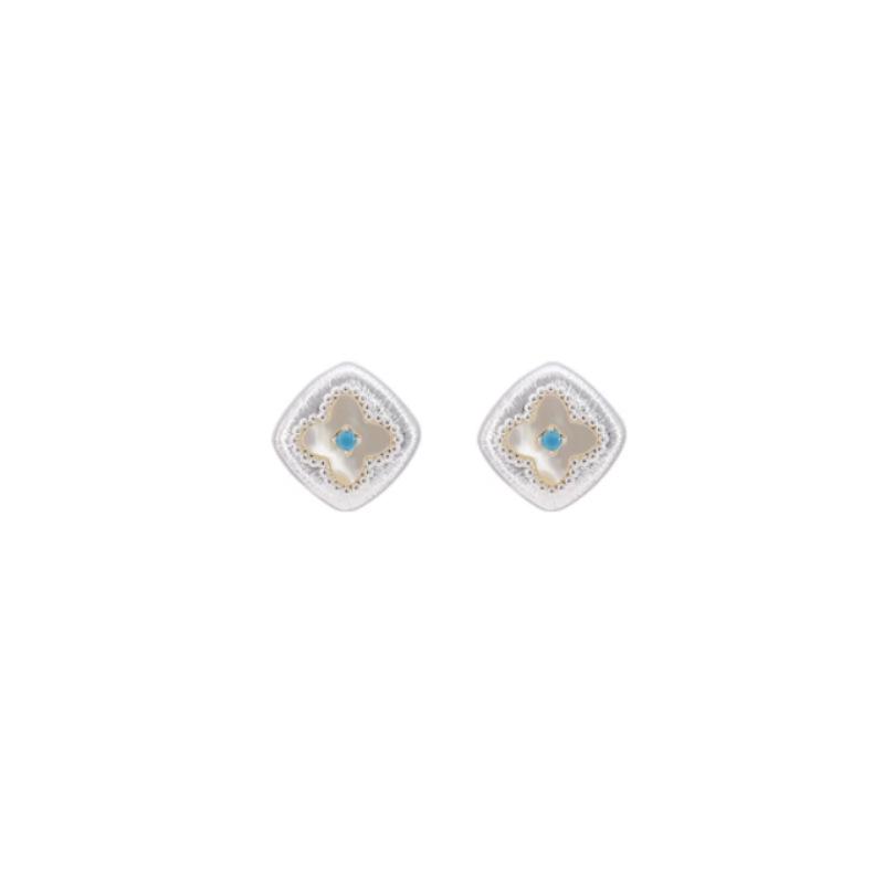 Elegant Geometric Four-Leaf Mother-of-Pearl Stud Earrings for Women