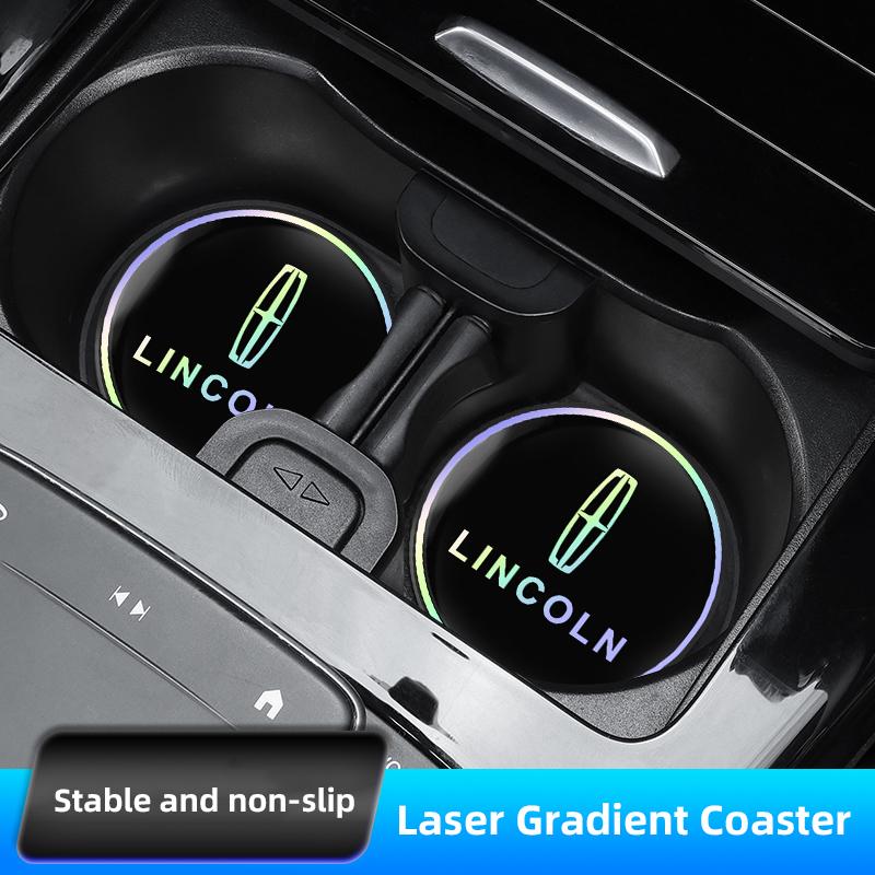 2Pcs Lincoln Logo Water Cup Pad Laser Silent Mat For Lincoln Navigator Continental Nautilus Aviator MKZ MKX MKC MKT MKS Corsair UU111