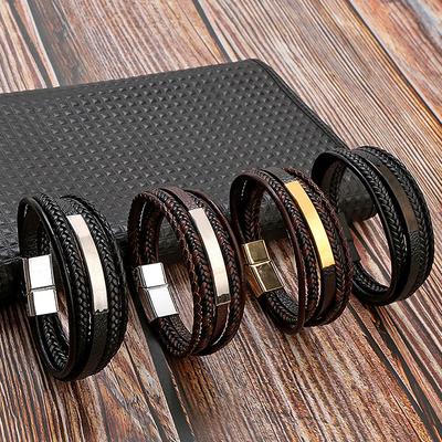 Handgewebtes Lederarmband für Herren, modisches mehrschichtiges Design-Armband für Herren, Schmuck, Geschenk