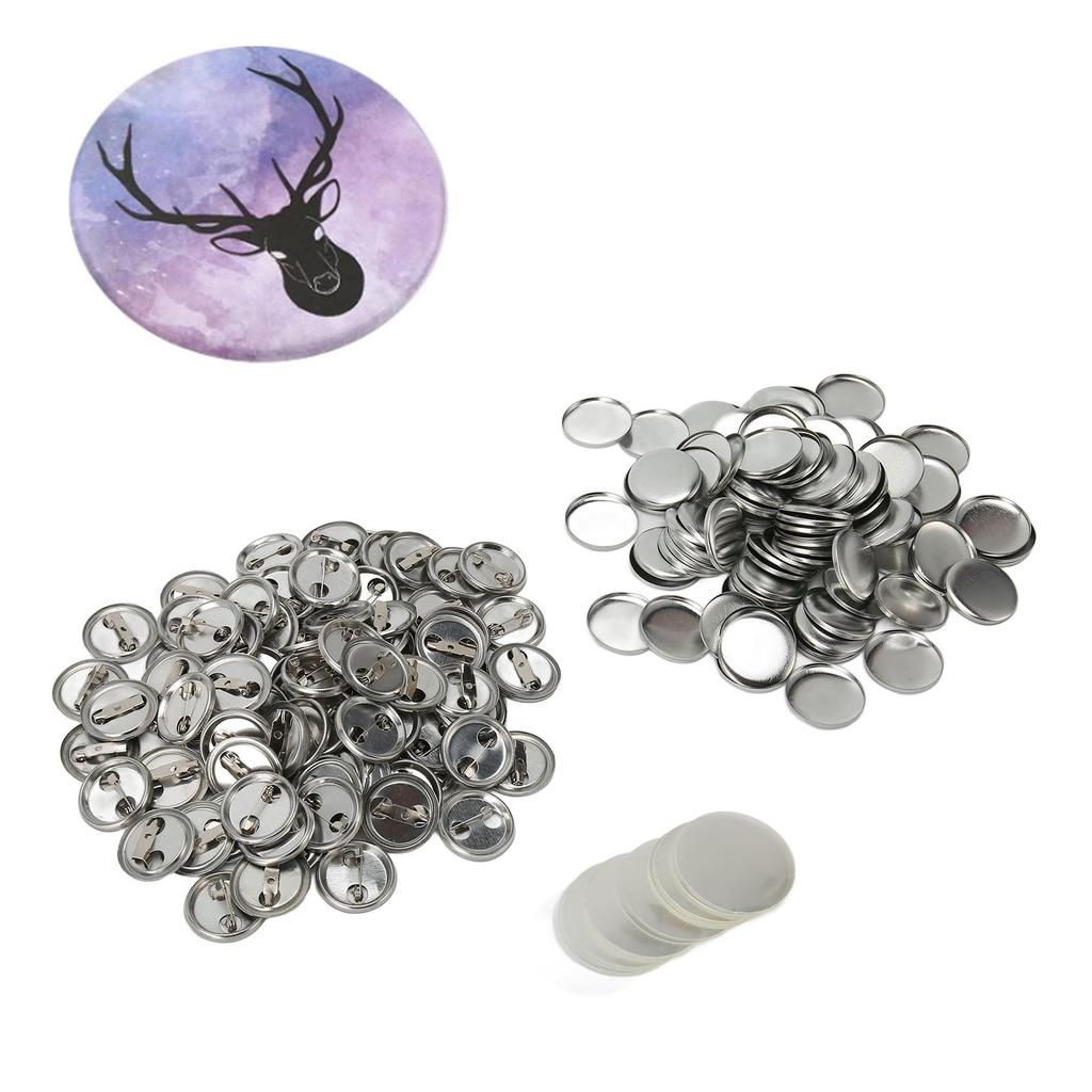 100 Sets Blank Button Badge Parts Set Round Shape Rust Prevention Easy Print Button Pin Badge Kit for Button Making Machine