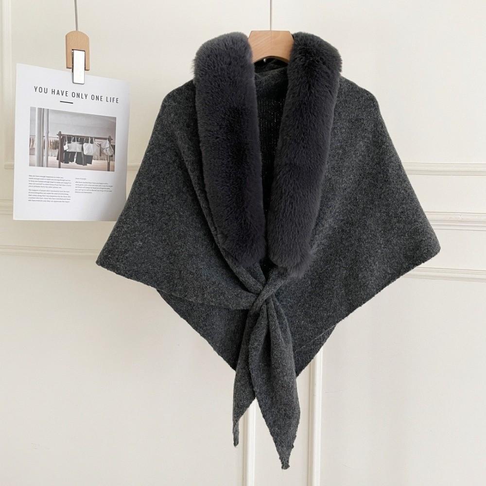 Faux Fox Fur Knit Shawl Warm Triangle Scarf Elegant Faux Fur Collar Wrap Outdoor