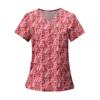 Women's Fashion Printed Short Sleeve V Neck Pattern Tops Pocket Working T-shirts