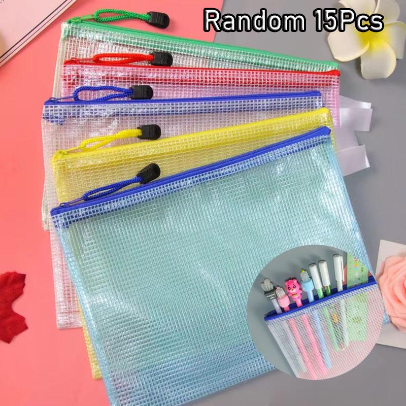 

15Pcs Practical Zipper Mesh Bag File Bag Subject Bag Sorting and Storing Transparent Waterproof File Bag Mesh for Students A5 Random style 15Pcs