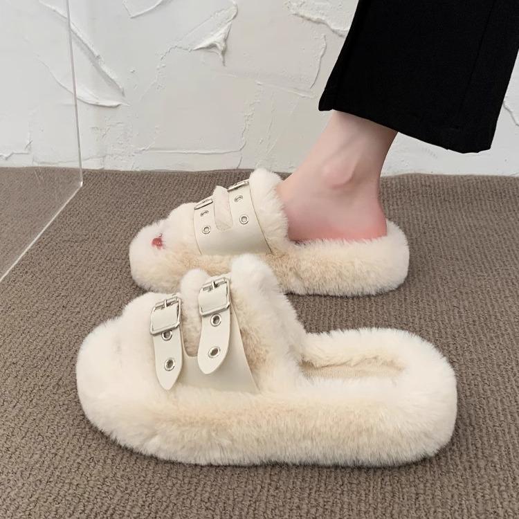 Mote tykksålede allsidige ett-ords fluffy tøfler dame 2025 høst og vinter ny populær hjemme plysj yttertøy bomull mopp