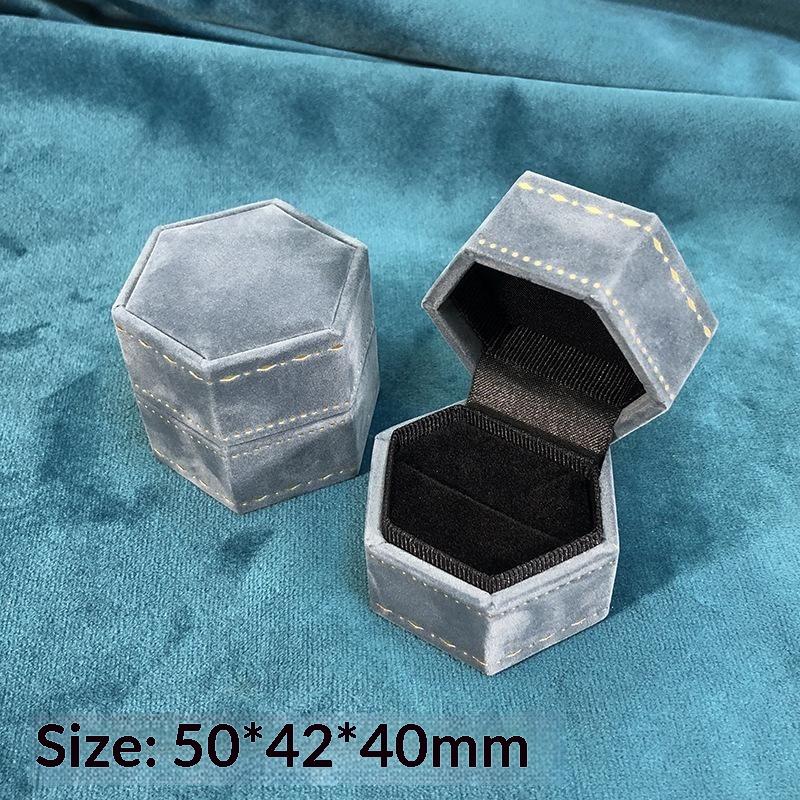 Vintage Hexagon Single Ring Storage Case Empty Elegant Jewelry Box for Wedding Engagement Gift