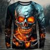 Spring and Autumn Round Neck 3D Skull Printed Top Fashionable Casual Long Sleeved Men's T-shirts